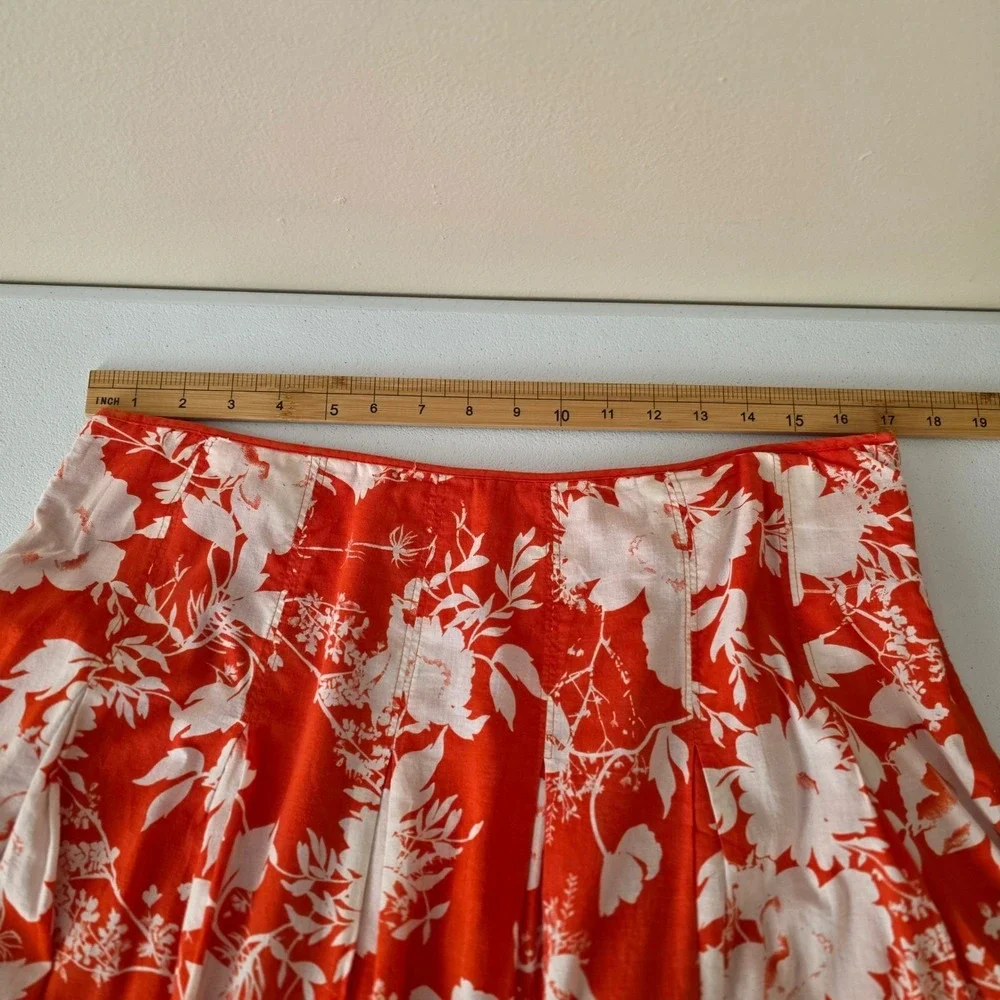 Lapis Floral Midi Skirt Womens XL Orange‎ White Pleated 100% Cotton Boho Summer